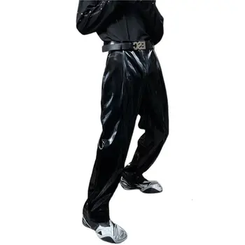 IEFB 20 metų rudenį naujų ju tendencija asmenybės streetwear šviesus PU odos kelnės pusėje stora juosmens, palaidi atsitiktinis kelnės, vyriški 9Y4703