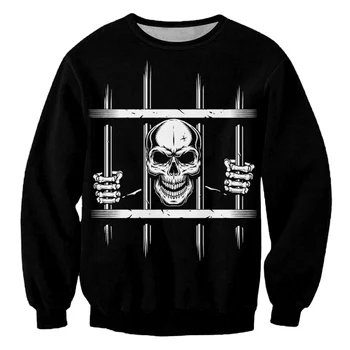 IFPD ES/JAV Dydis Mados Teroro Palaidinukė 3d Atspausdintas Kalėjimo Skull Juodos ilgomis Rankovėmis Marškinėliai vyriški Laisvalaikio Plus Size Vyrų Megztinis
