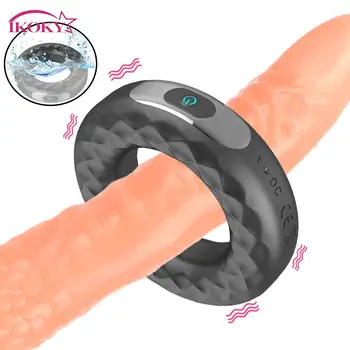 IKOKY Super Galingas 10 Dažnio Gaidys Žiedas Erekcija Užrakto Žiedas Vibruojantis USB Įkrovimo Varpos Žiedas Atidėti Ejakuliacija Vyrams