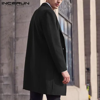 INCERUN 2020 m. Žiemos Vyrų Paltai Kietas Streetwear Dirbtiniais Vilnos Mišiniai, Paltai ilgomis Rankovėmis Mados Striukės Prašmatnus Atvartas Vyrų Tranšėjos 5XL