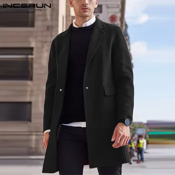 INCERUN 2020 m. Žiemos Vyrų Paltai Kietas Streetwear Dirbtiniais Vilnos Mišiniai, Paltai ilgomis Rankovėmis Mados Striukės Prašmatnus Atvartas Vyrų Tranšėjos 5XL
