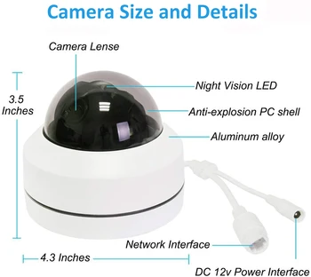 Inesun Lauko 5MP PoE PTZ Apsaugos, IP Kameros 2560x1920P Super HD 4X Optinis Priartinimas Dome PTZ Kamera, Vandal-Proof, Su Atrama, tvirtinama prie Sienos
