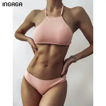 INGAGA Push Up Bikinis Nustatyti Maudymosi Briaunoti maudymosi Kostiumėliai Moterims, Kietas Rožinė Biquini Paplūdimio Sexy Diržas Bikini 2021 Maudymosi Kostiumai