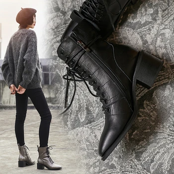 INS KARŠTO Moterų batai natūrali oda viršutinė batų rudens ir žiemos Europos ir Amerikos trumpi batai plius dydis pusėje užtrauktukas
