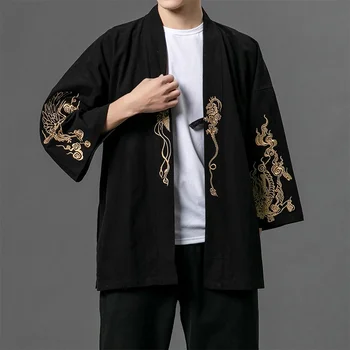 Internete Kinų Parduotuvės Yukata Juoda Siuvinėjimas Azijos Drabužių Megztinis Kimono Marškinėliai Vyrams Tradicinis Japonų Kimonos Haori FF2803