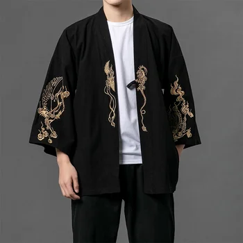 Internete Kinų Parduotuvės Yukata Juoda Siuvinėjimas Azijos Drabužių Megztinis Kimono Marškinėliai Vyrams Tradicinis Japonų Kimonos Haori FF2803