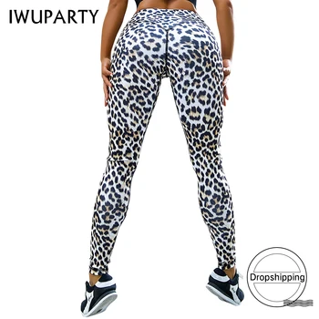 IWUPARTY Leopardas Spausdinti Sporto legging Anti Celiulito Push Up Veikia Treniruoklių, Jogos Kelnės Aukštu Juosmeniu Grobis Treniruotės Antblauzdžiai Moterims