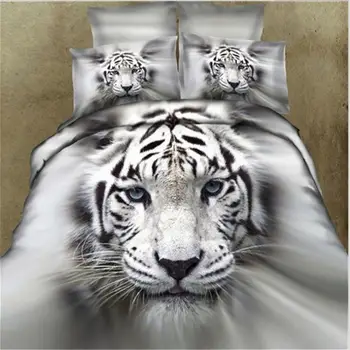 J Vnt./4pcs Mados J D Tikroviška White Tiger Medvilnės Patalynės Komplektas Antklode Padengti paklode su Užvalkalai Twin Karalienė King Size J 0E
