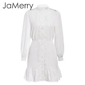 JaMerry Streetwear moterims, baltos spalvos suknelė ilgomis rankovėmis pynimas tuščiaviduriai iš lady vasaros suknelė 