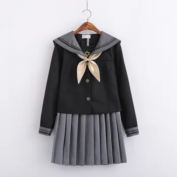 Japonijos Mokyklinę Uniformą Jk Uniformas, Pilka Juodas Kostiumas Sailor Kolegijos Vidurinės Mokyklos Uniformą Suknelė Mergaitėms Studentų Anime Klostuotas Sijonas