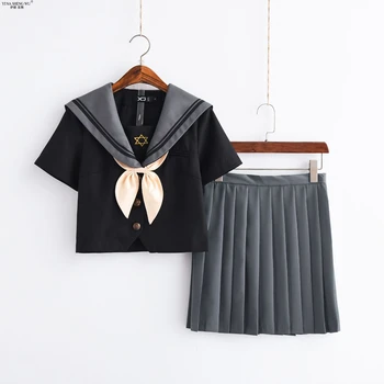 Japonijos Mokyklinę Uniformą Mergaitėms Saldus Lolita Sailor Korėjos Uniformas, Anime Cosplay Ilgomis Rankovėmis Marškinėliai Klostuotas Sijonas Studentų Rinkinys