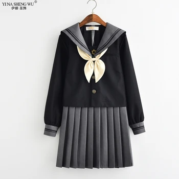 Japonijos Mokyklinę Uniformą Mergaitėms Saldus Lolita Sailor Korėjos Uniformas, Anime Cosplay Ilgomis Rankovėmis Marškinėliai Klostuotas Sijonas Studentų Rinkinys