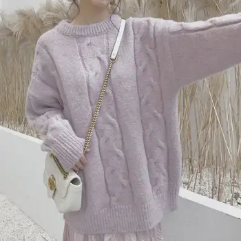 Japonijos negabaritinių megztinis moterų universalus mados atsitiktinis megztinis žiemą storas šiltas megztinis Megztas Kieta Moteris