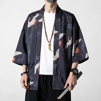 Japonų Kimono Megztinis Spausdinti Vyrų Yukata Moterų Tradiciniai Pora Kimonos Harajuku Paplūdimio Prarasti Ploni Marškinėliai, Kailio Plius Dydis 5XL