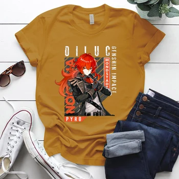 Japonų Stiliaus Anime Genshin Poveikio Spausdinti Moteris Tshirts Trumpas Rankovės Įgulos Kaklo Žaidimas Marškinėliai Moterims Estetinės Drabužius Viršūnės