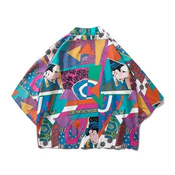 Japonų Stiliaus Karpis Spausdinimo Kimono Haori Tradicinės Vyrų-Moterų Megztinis Marškinėliai Plonas Skirsnio Azijos Drabužiai