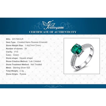 JewelryPalace Pagalvėlė Sukurta Nano Smaragdas Žiedas 925 Sterlingas Sidabro Žiedai Moterims Vestuvinis Žiedas, Sidabras 925 Brangakmenių Papuošalai