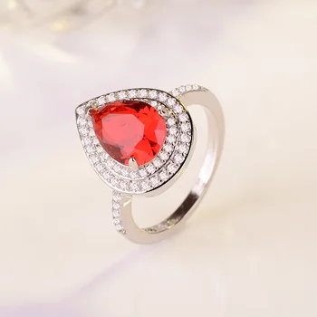 JoiasHome Prabanga 925 Sidabro Žiedas Europa ir Jungtinės amerikos valstijos visą deimantas, rožinis perlas lašas kriaušės formos žiedas vestuves dovana