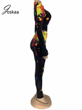 Joskaa 2020 m. Rudenį Naujų Moterų Kostiumas ilgomis Rankovėmis Aukštos Apykaklės Printting Color Splash-rašalo Atsitiktinis Derliaus Viršų Dėvėti Kelnes Moterų Seksualus Rinkinys