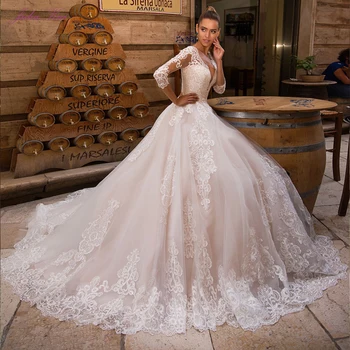 Julija Kui Gilia V Iškirpte, A-line Wedding Suknelė Su Elegantiška Appliques Grindų Ilgis Vestido de noiva