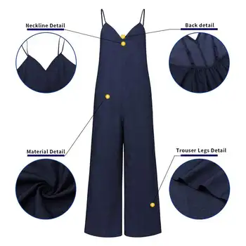 Jumpsuits Demin darbo drabužiai Moterų Atsitiktinis Pločio Kojų Kelnės VONDA 2021 m. Vasarą Rankovių Rompers Moterų Sexy V Kaklo Playsuits