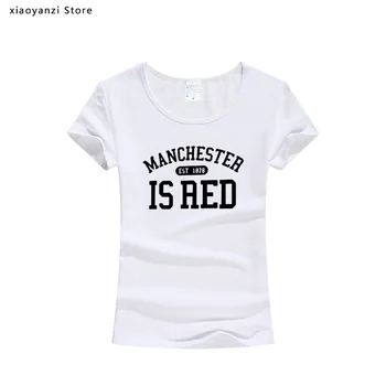 Jungtinė Karalystė Raudona Laiškas Spausdinamas Medvilniniai šortai Rankovės moterų sportinius marškinėlius, O Kaklo merginos Manchester t-shirts tees studentų viršūnės