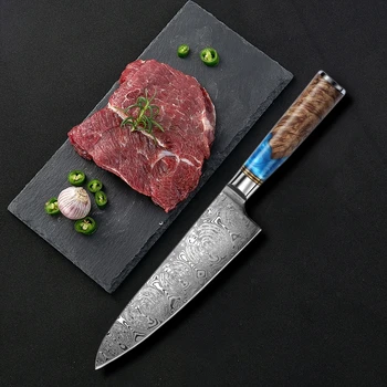JUNSHENG 8 colių multi-funkcija virtuvinis peilis 67 sluoksnių Damasko plieno peilis mėsos cleaver derva + medžio mazgas dirbti virėjo peilis