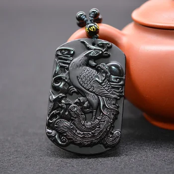 Juodasis Obsidianas Phoenix Karoliai Pakabukas Didelis Paukštis Papuošalai Amuletas Juoda Pasisekė Papuošalai