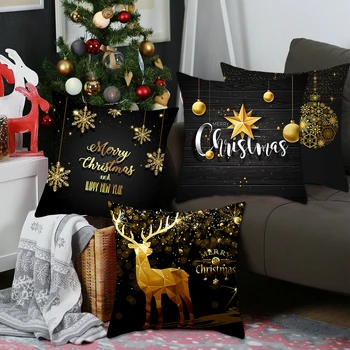 Juodojo Aukso Kalėdų Užvalkalas Pagalvėlė Padengti Kalėdų Ornamentu Linksmų Kalėdų Dekoro Namų Navidad 
