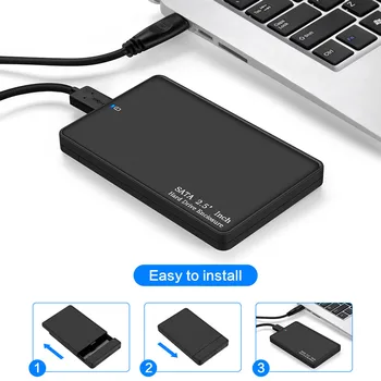 Juodos spalvos 2.5 Colių HDD Dėžutė USB 3.0 SATA Kietąjį Diską, Išorinį Gaubtą Didelės Spartos HDD Atveju, palaiko Iki 2TB Be Varžtų PC