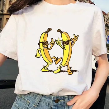 Juokinga Moterų trumpomis Rankovėmis T-shirt Plius Dydis S-2XL Naujas Bananų Spausdinti Marškinėliai Moterims Harajuku Klaidingą Asmenybės Laisvi Marškinėliai Tee Viršų