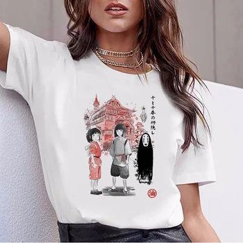 Juokinga Totoro Marškinėliai Moterims Viršuje Tee Marškinėliai Spirited Away marškinėliai Studio Ghibli Marškinėlius Japonų Anime Grafikos Harajuku Moteris