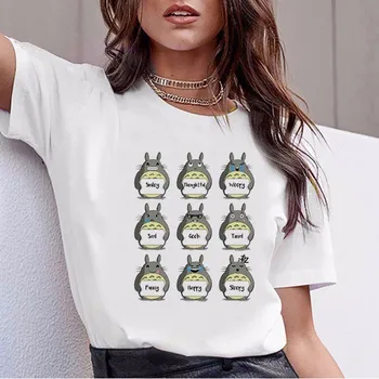 Juokinga Totoro Marškinėliai Moterims Viršuje Tee Marškinėliai Spirited Away marškinėliai Studio Ghibli Marškinėlius Japonų Anime Grafikos Harajuku Moteris