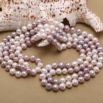 JYX Pearl Ilgi Karoliai moterims, Klasikinės, gamtos 8-9mm Multi-Color Baroko Gėlavandenių Perlų Megztinis Karoliai 47