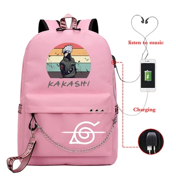 KAKASHI Anime Kuprinės Naruto Bookbag USB Nešiojamojo kompiuterio Kuprinė Vaikams Kuprinę Berniukų Kelionės Bagpack Rožinė Anime Kuprinės Mokyklai