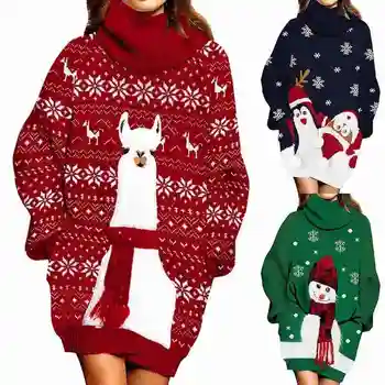 Kalėdų Džemperis Moterims Žiemos Naujųjų Metų Dizaino Sniego Spausdinti Ilgomis Rankovėmis Megztiniai Golfo Megztinis Džemperis