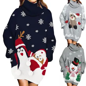 Kalėdų Džemperis Moterims Žiemos Naujųjų Metų Dizaino Sniego Spausdinti Ilgomis Rankovėmis Megztiniai Golfo Megztinis Džemperis