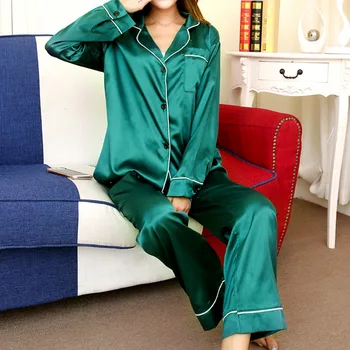 KANCOOL Moterų Šilko Satino Pižama Pižamos Nustatyti ilgomis Rankovėmis Sleepwear Pižama Kostiumas Moterų Miego Dviejų dalių Loungewear Plius Dydis