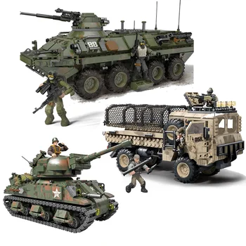 Karinės Serijos antrojo pasaulinio KARO Šarvuotis Sherman Tankas Sunkiųjų Taktinis Sunkvežimių Kareivis SWAT Statybiniai Blokai, Plytos, Žaislai, Dovanos