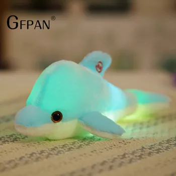 Karšto 32cm Mielas Kūrybos Šviesos Pliušinis Žaislas Dolphin Lėlės Žėrintis LED Šviesos Gyvūnų Žaislai Spalvingos Lėlės Pagalvę Vaikų Miela Dovana