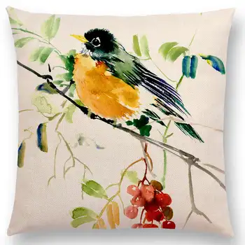 Karšto Pardavimo Akvarelė Gražių Paukščių, Gėlės Robin Zylė Amadinai Hummingbird Goldfinch Žvirblis, Uogos Siūtinės Pūkinės Pagalvėlės Dangtis Pagalvės Užvalkalą