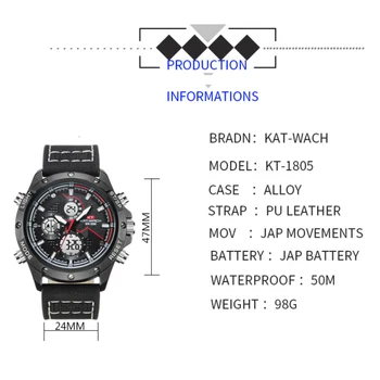 KAT-WACH vyriški Laikrodžiai Top Brand Prabangos Sporto Kvarciniai Laikrodžiai Vyrams, Vandeniui Dvigubas Ekranas Skaitmeninis Žiūrėti Vyrų Laikrodžiai