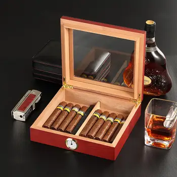 Kedro Mediena Kelionės Cigarų Humidoras Dėžutė Su Drėkintuvas Drėgmėmačiu Humidoras Cigarų Dėžutė Atveju Stiklo Humidorai Tilptų 20-30 Cigarų COHIBA