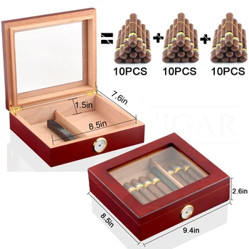 Kedro Mediena Kelionės Cigarų Humidoras Dėžutė Su Drėkintuvas Drėgmėmačiu Humidoras Cigarų Dėžutė Atveju Stiklo Humidorai Tilptų 20-30 Cigarų COHIBA