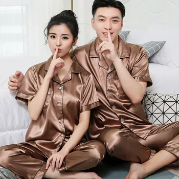 Keletą Šilko Dažymo Pižama Rinkiniai Seksualus Modernaus Stiliaus naktiniai drabužiai Vyrams, Moterims Atitikimo Porų Pižama Prabangių Drabužių Sleepwear