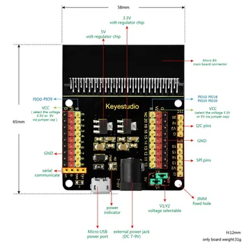 Keyestudio microbit Sensor Shield Modulis V2 už BBC Micro:šiek Tiek