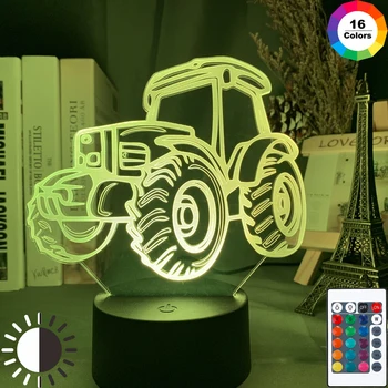 Kietas Traktoriaus 3d Optinė Kūdikis Naktį Šviesos diodų (Led) Palieskite Jutiklį Nuotolinio Spalva Keičiasi naktinė lempa Namų Dekoro staliukas Lempos Automobilį