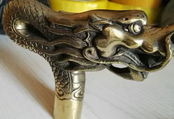Kinija Senas, rankų darbas Drožyba Bronzos Drakono Statula Cukranendrių Galvos Lazdą Nemokamas pristatymas
