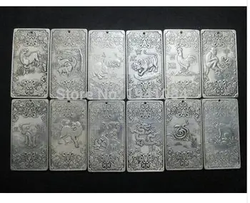 Kinija sidabro Buda 12 zodiako monetų+pakabukai thangka Tibete ir Nepale thangkas MONETŲ 12/vnt Senosios Tibeto Sidabro ir Bronzos apdaila