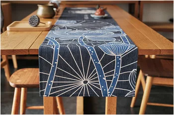 Kinų stiliaus medvilnės skalbiniai deep blue lotus spausdinti stalo runner zen stiliaus arbatos stalo staltiesė retro lova runner rankšluostį namų dekoro